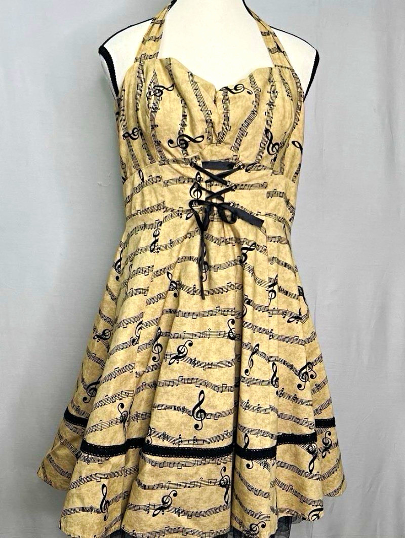 Women’s Beige/Black Hot Topic Music Notes Halter Sweetheart Fit & Flare Dress XL Women’s Beige/Black Hot Topic Music Notes Halter Sweetheart Fit & Flare Dress XL