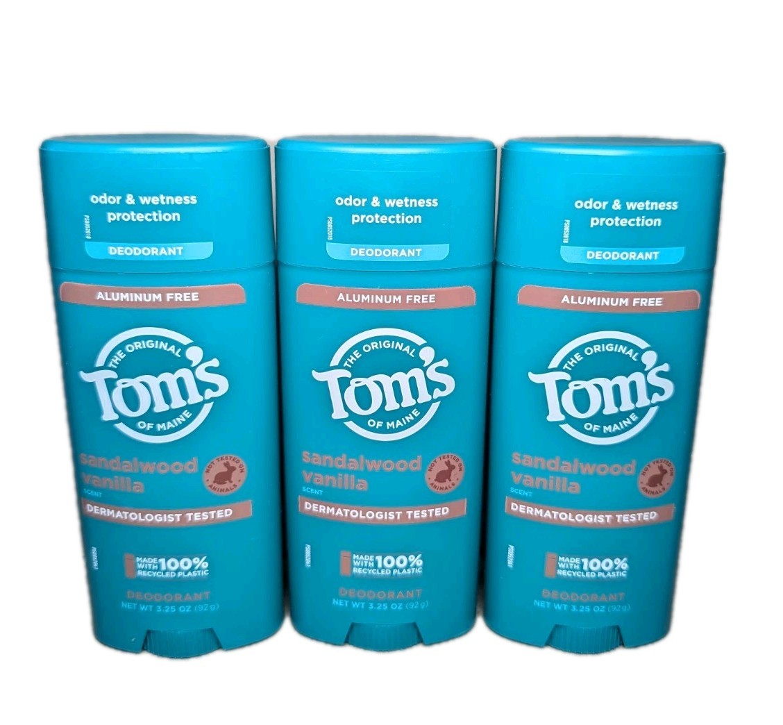 (3-Pack) Tom's Aluminium Free Deodorant, Sandalwood Vanilla, 3.25oz NEW (3-Pack) Tom's Aluminium Free Deodorant, Sandalwood Vanilla, 3.25oz NEW