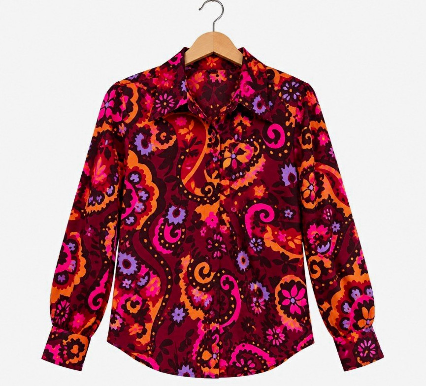 Ann Taylor Multicolor Floral Collared Button-Up Long Sleeve Polyester PXS
