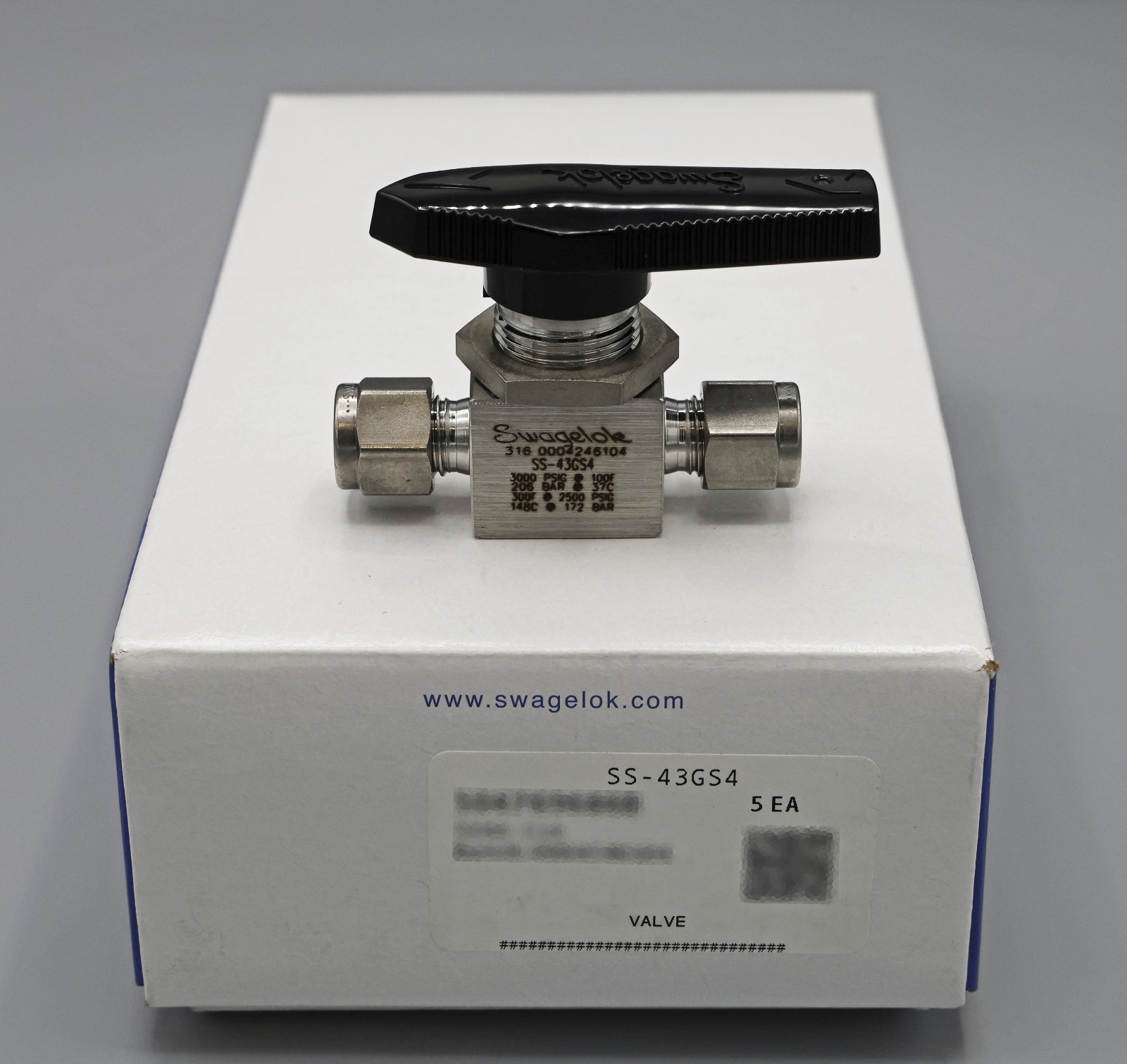 Swagelok SS-43GS4 - Qty. 5 - Stainless Steel Ball Valve - 1/4 in. Swage - New