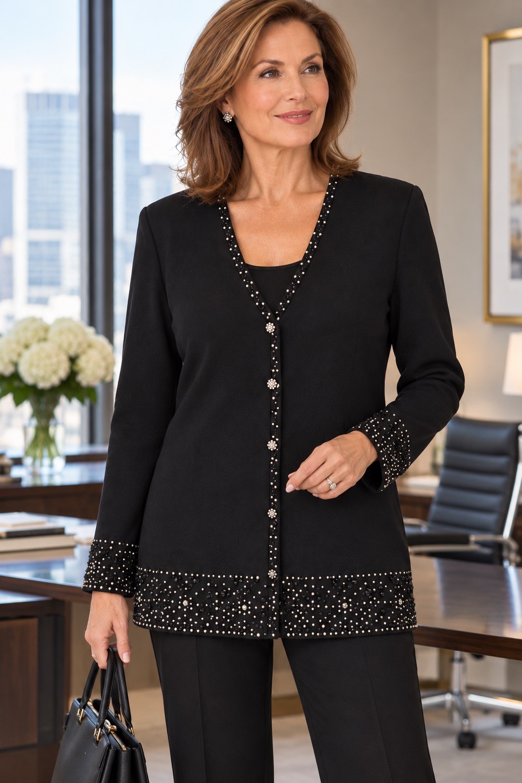 VTG St. John Evening Cardigan Sz 16 Women\'s Black Blazer Rhinestone Buttons Knit