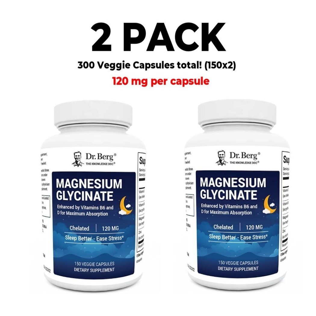 2 PACK Dr. Berg\'s Magnesium Glycinate,with Vitamin D & B6 - 150 Veg Cap each