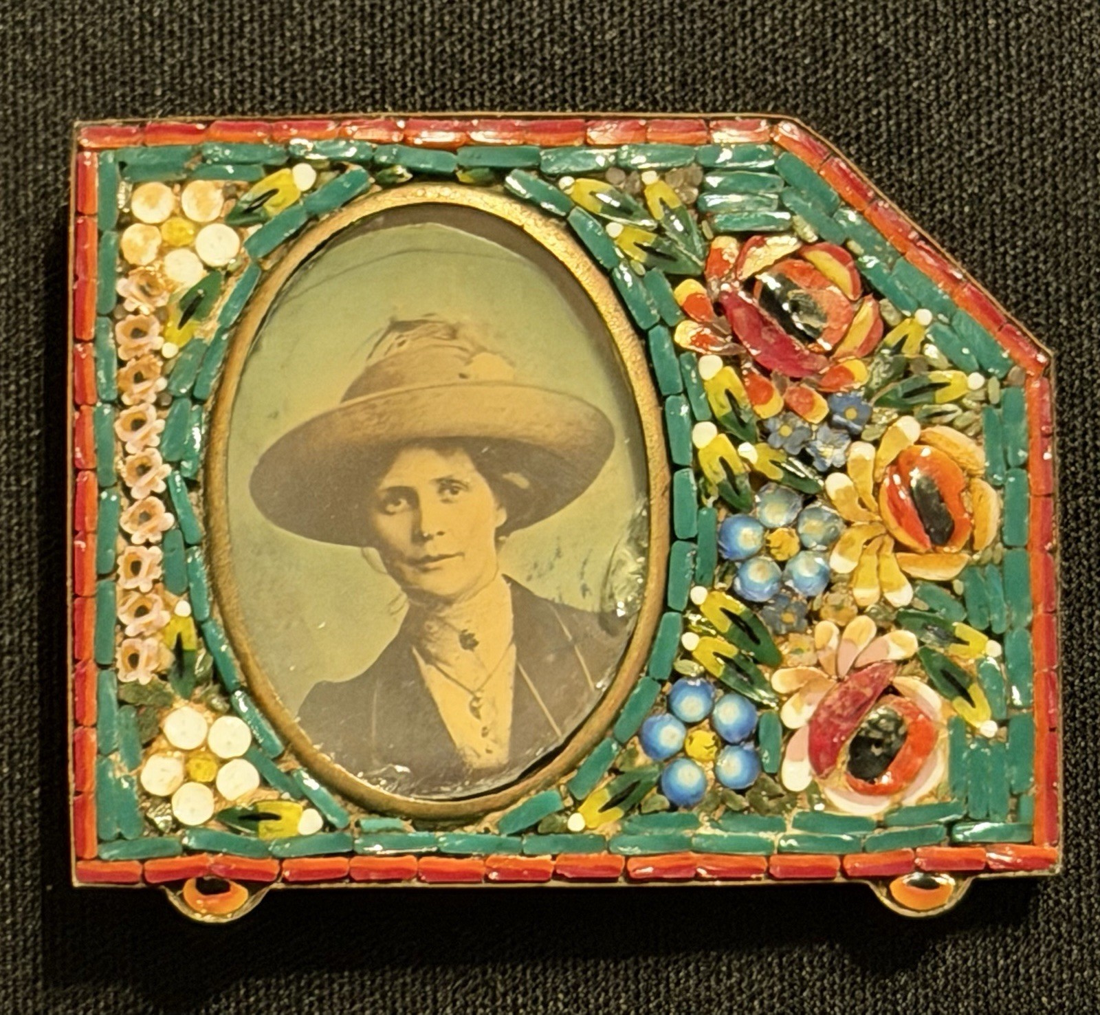 Antique 1914 Italian Micro Mosaic Floral Picture Frame Rare