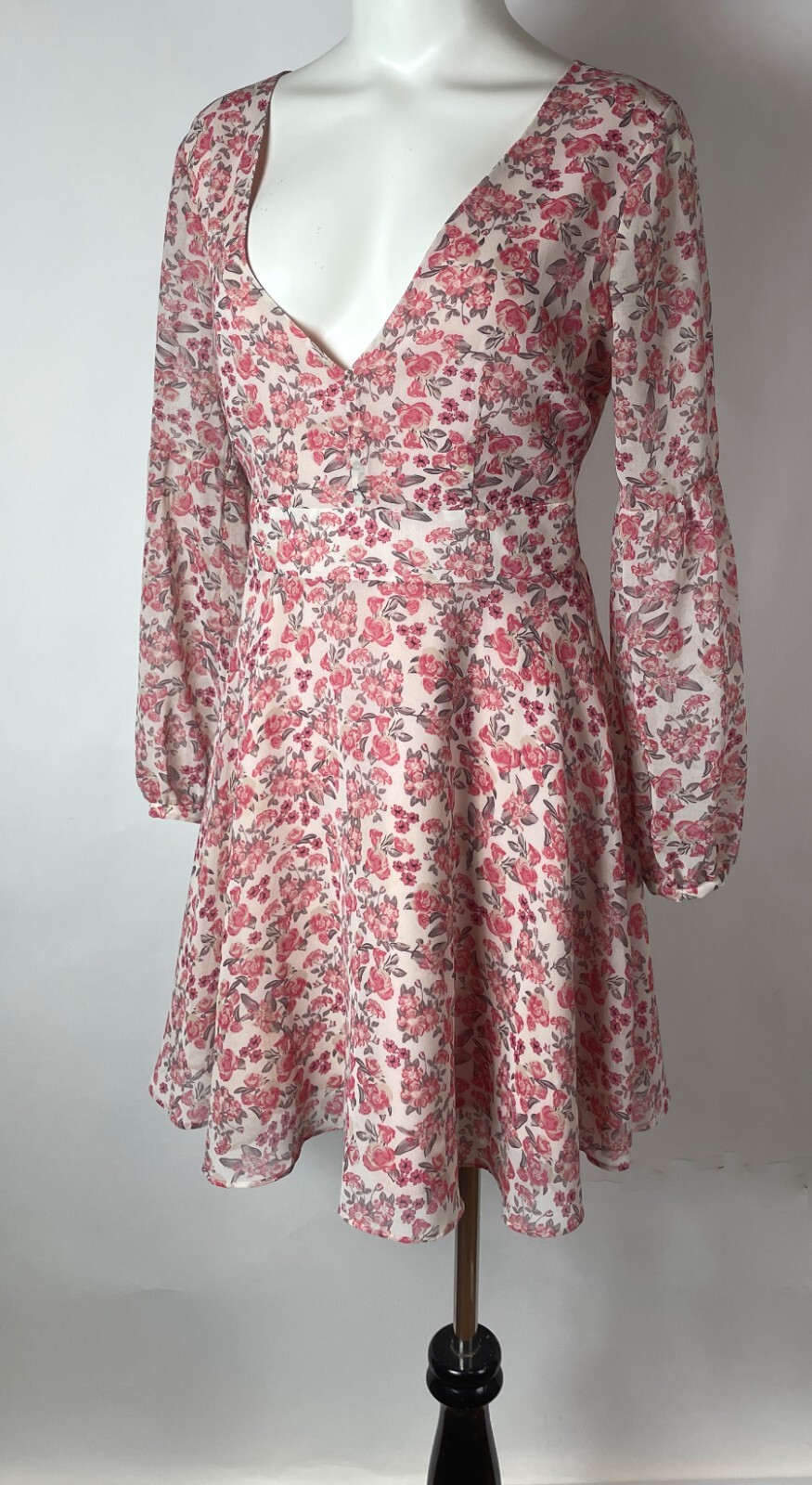 BB DAKOTA Pink floral chiffon Sunday brunch mini dress 4