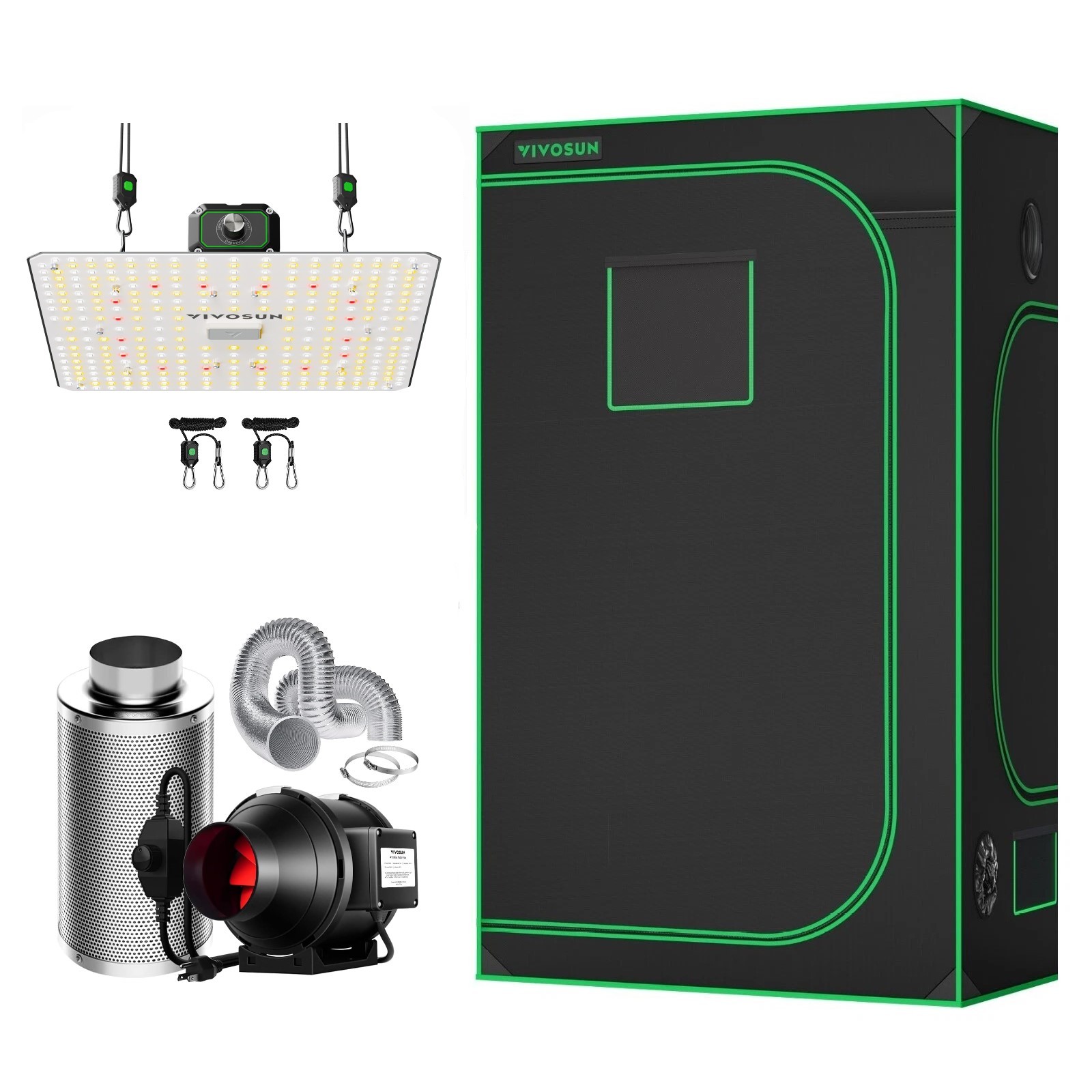 VIVOSUN 3-in-1 Hydroponic Grow Tent Kits & LED Grow Light & Inline Duct Fan
