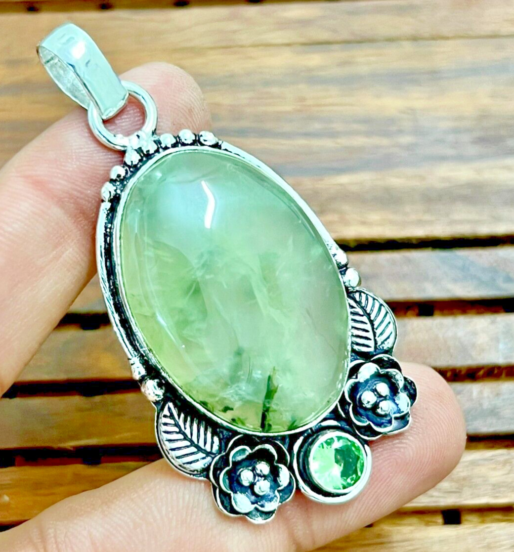 Prehnite Natural Gemstone 925 Sterling Silver Handmade Jewelry Pendant 2.05\