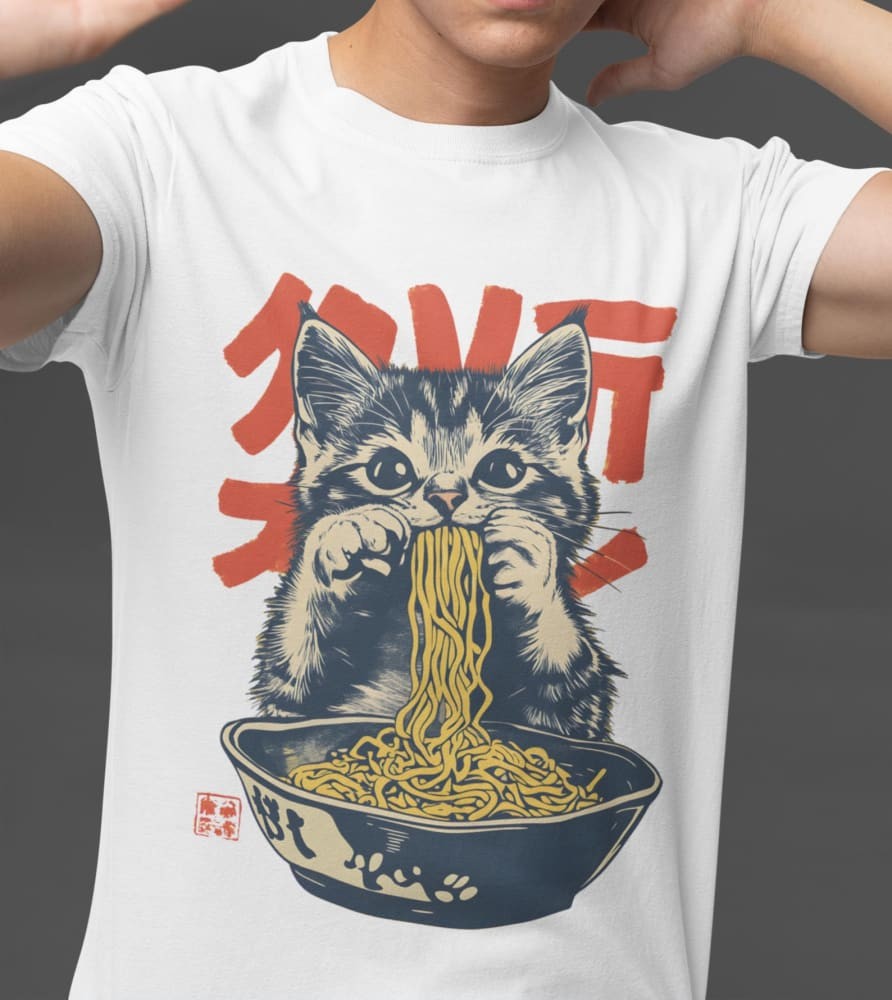 Retro Cat Eating Ramen Vintage Graphic T-Shirt Retro Cat Eating Ramen Vintage Graphic T-Shirt