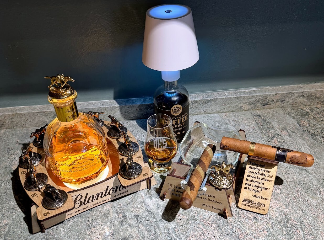 Blanton\'s Bundle - Lighted Display, Cigar Ashtray & 2 Engraved Glencairn Glass  