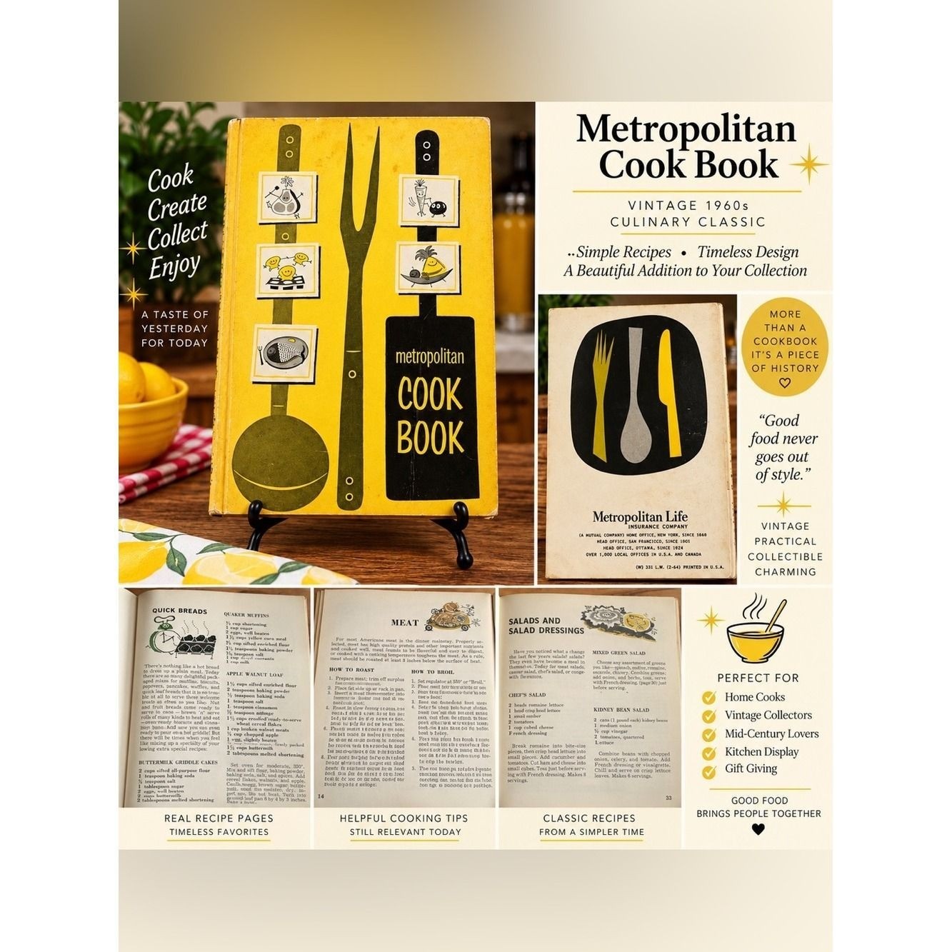 Vintage 1964 Metropolitan Cook Book MetLife MCM Illustrated Recipes 64 Pages