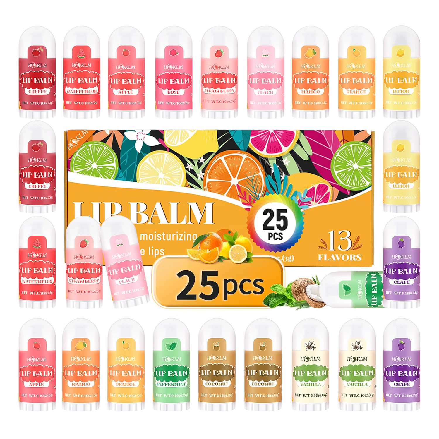 25 PCS Mini Lip Balm Vitamin E Coconut Oil 13 Flavors Party Favors Gifts