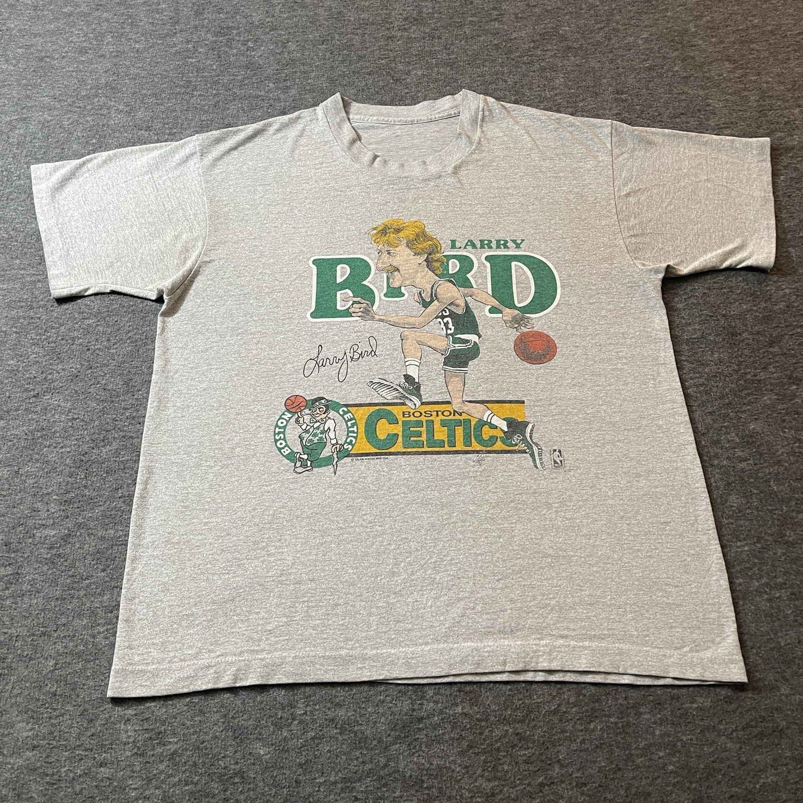 Vtg Salem Larry Bird T Shirt Men’s Large Grey Boston Celtics NBA 80s Paper Thin