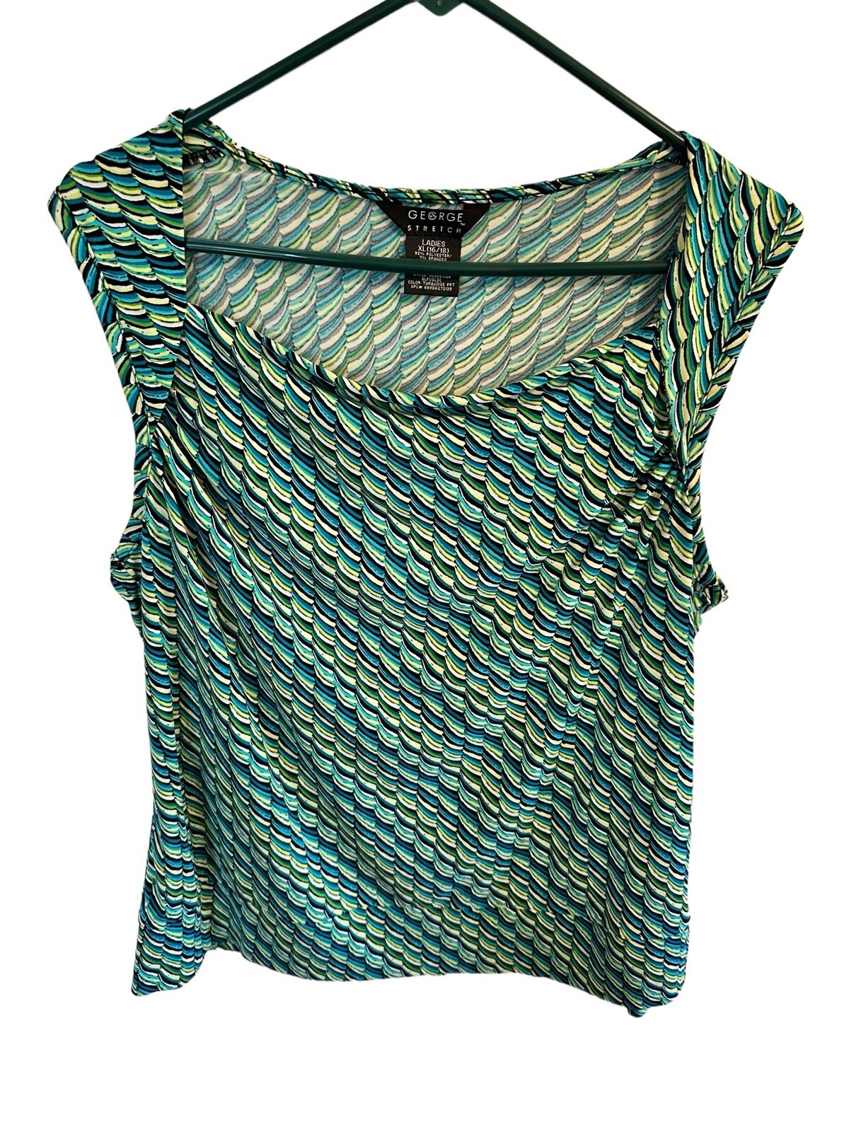 George Sleeveless Summer Top Blouse Womens 16 / 18 Green & Blue Stretch Business