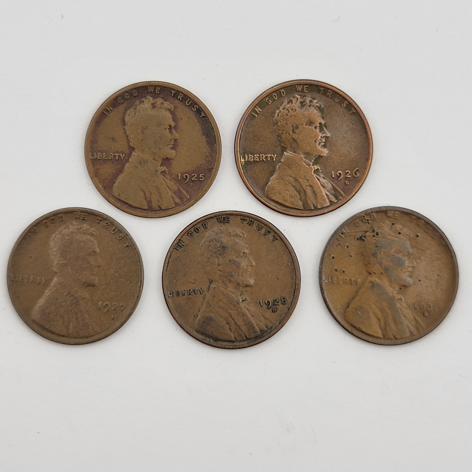 5 Wheat Pennies/ 1925-D, 1926-D, 1927- D, 1928-D & 1931-D/ You Buy What You See