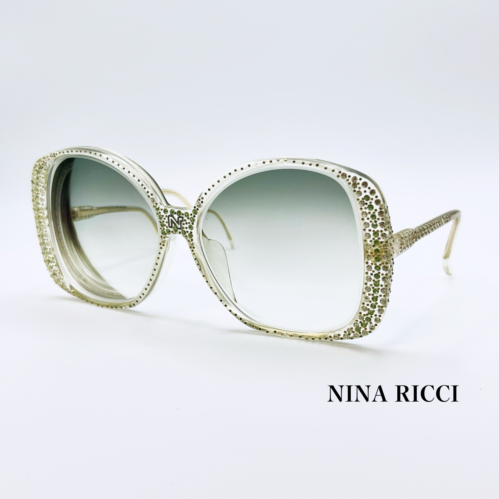 Vintage NINA RICCI 10396-VDO Rhinestone Clear Silver Green Gradient Sunglasses 5