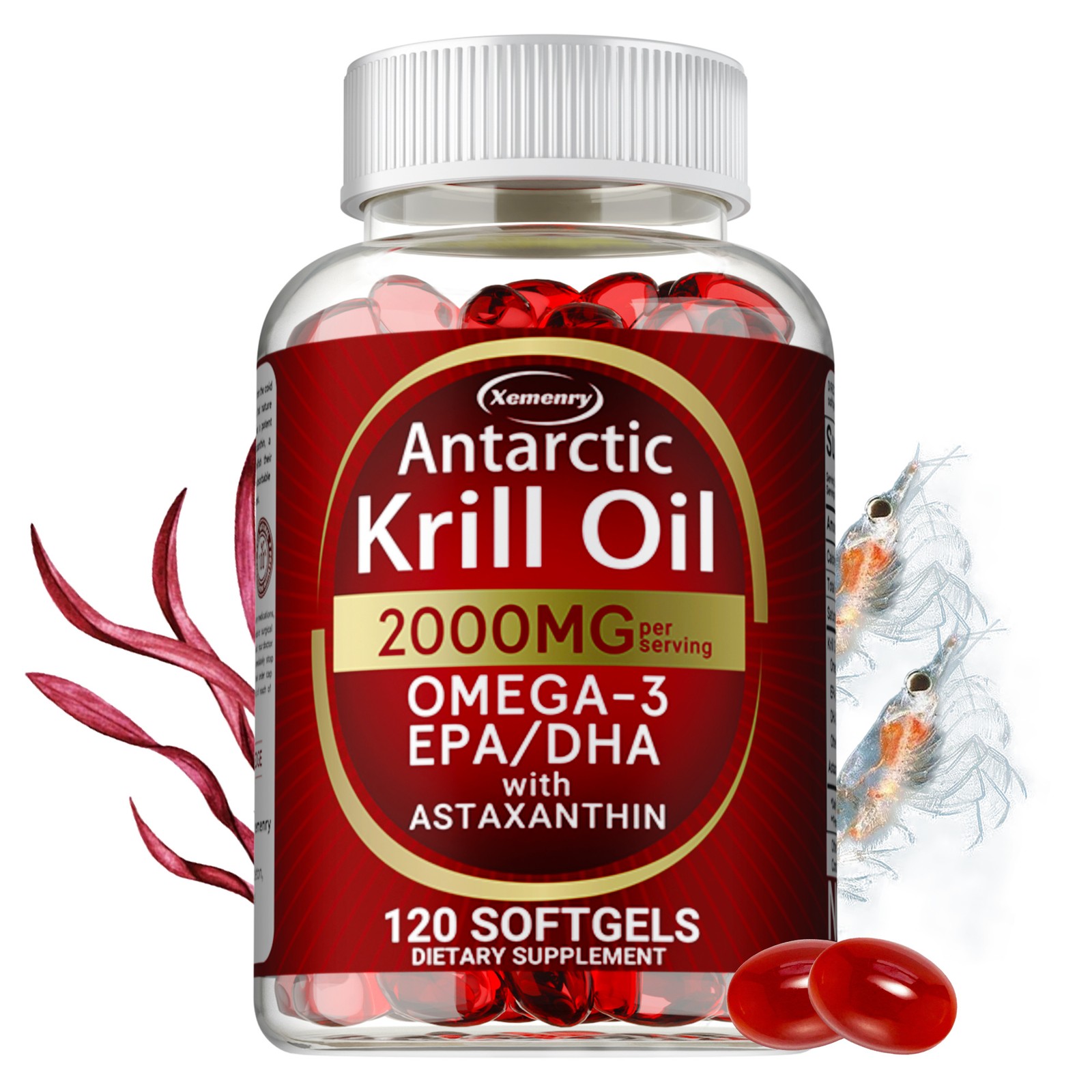 Antarctic Krill Oil 2000mg - Omega-3,EPA, DHA, Astaxanthin,Heart and Skin Health Antarctic Krill Oil 2000mg - Omega-3,EPA, DHA, Astaxanthin,Heart and Skin Health