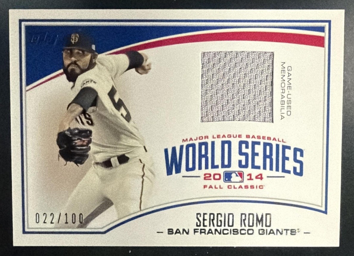2015 Topps Sergio Romo #WCR-SR World Series Champion Relics 22/100 MEM Giants