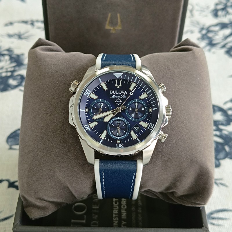 Bulova Marine Star Blue Dial Silicone Strap Men\'s Quartz Watch 43mm(96B287)