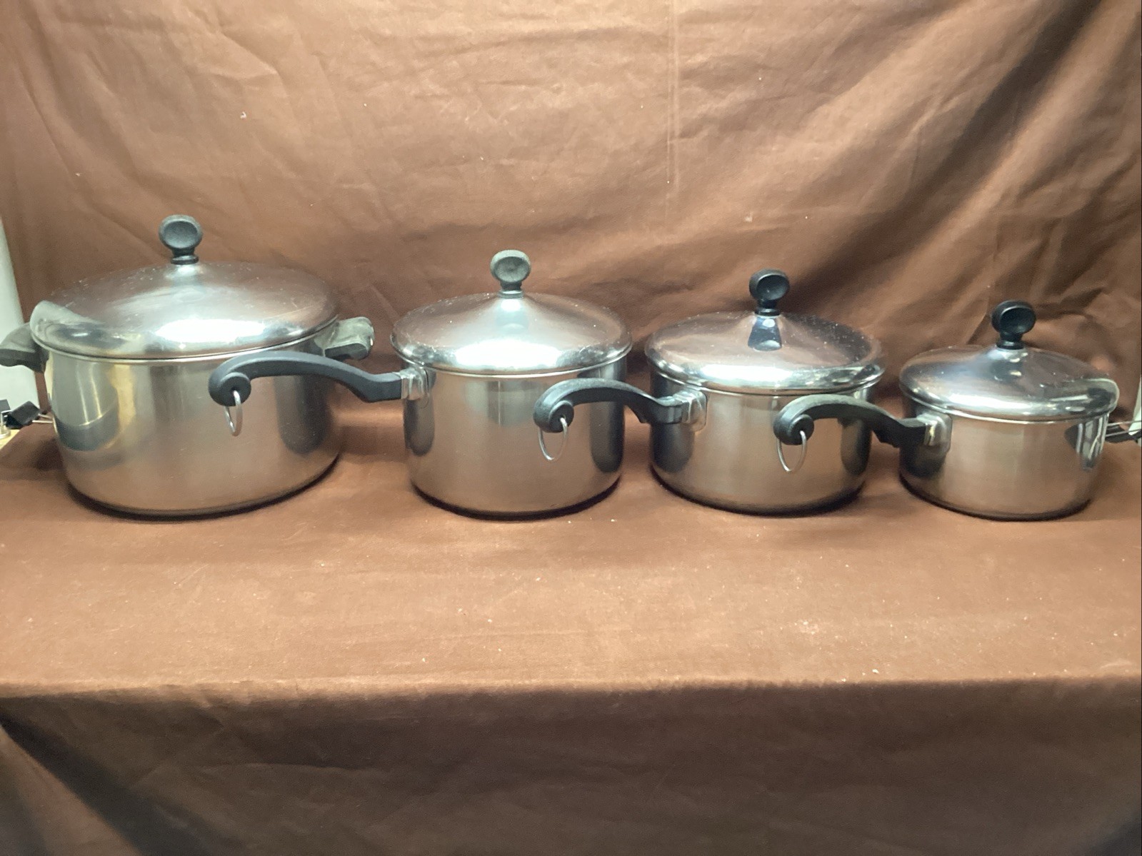 VTG Farberware Stainless Steel Aluminum Clad 8 Pc Set  W/ Lids 1, 2, 2 1/2, 4 QT