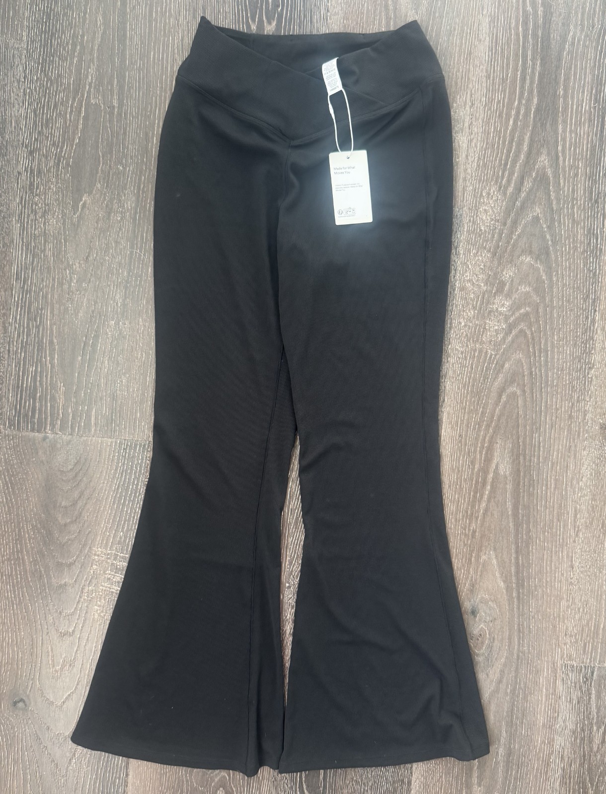 High Waisted Casual Flare Pants Waffle Yoga Leggings with Pockets Medium Halara