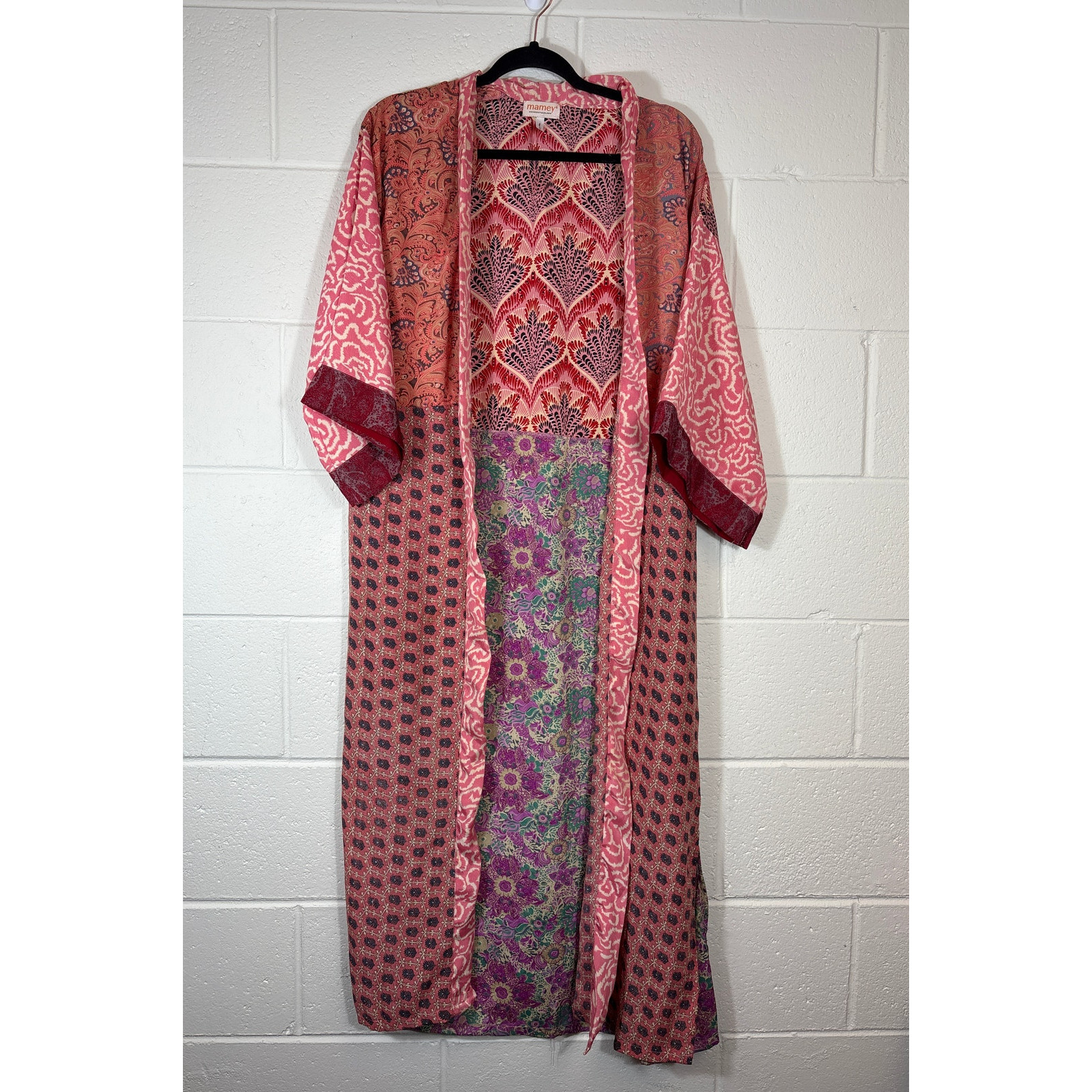 Mamey Cardigan Womens One Size Red Kimono Floral Paisley Patchwork Duster Boho Mamey Cardigan Womens One Size Red Kimono Floral Paisley Patchwork Duster Boho