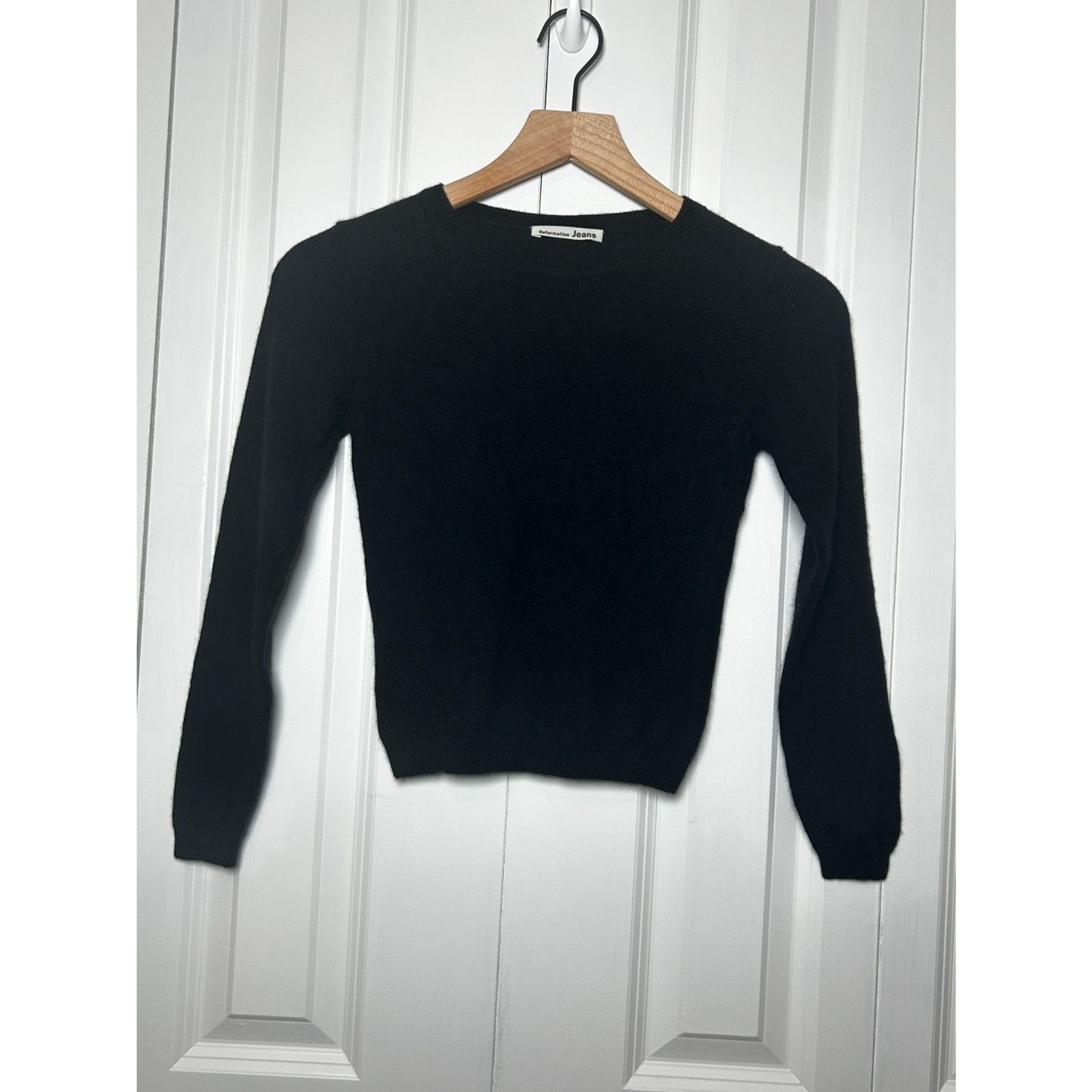 Reformation Jeans Black Recycled Cashmere Blend Crewneck Knit Sweater XS