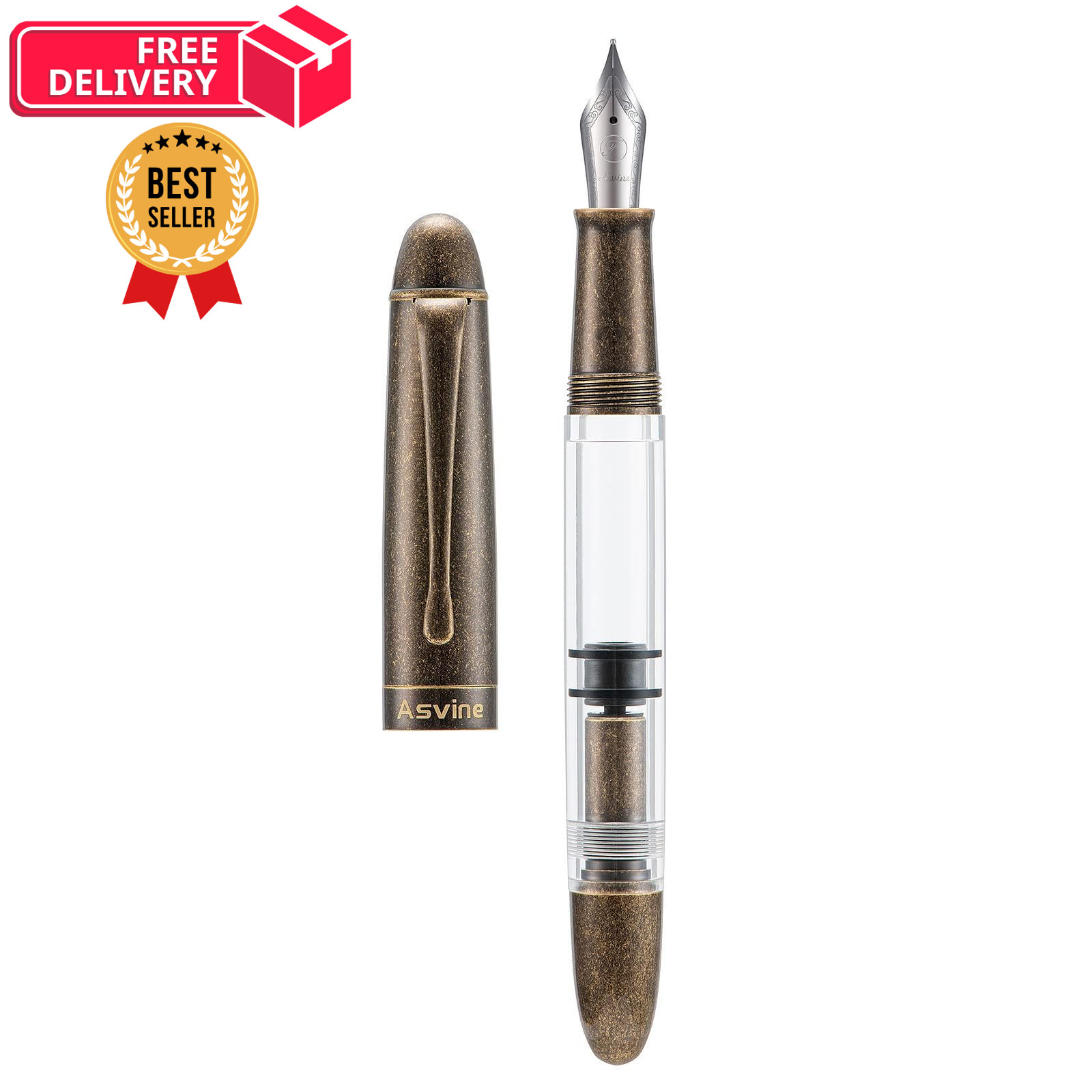 Asvine P30 Piston Fountain Pen Medium Nib, 1 Count (Pack of 1), Transparent