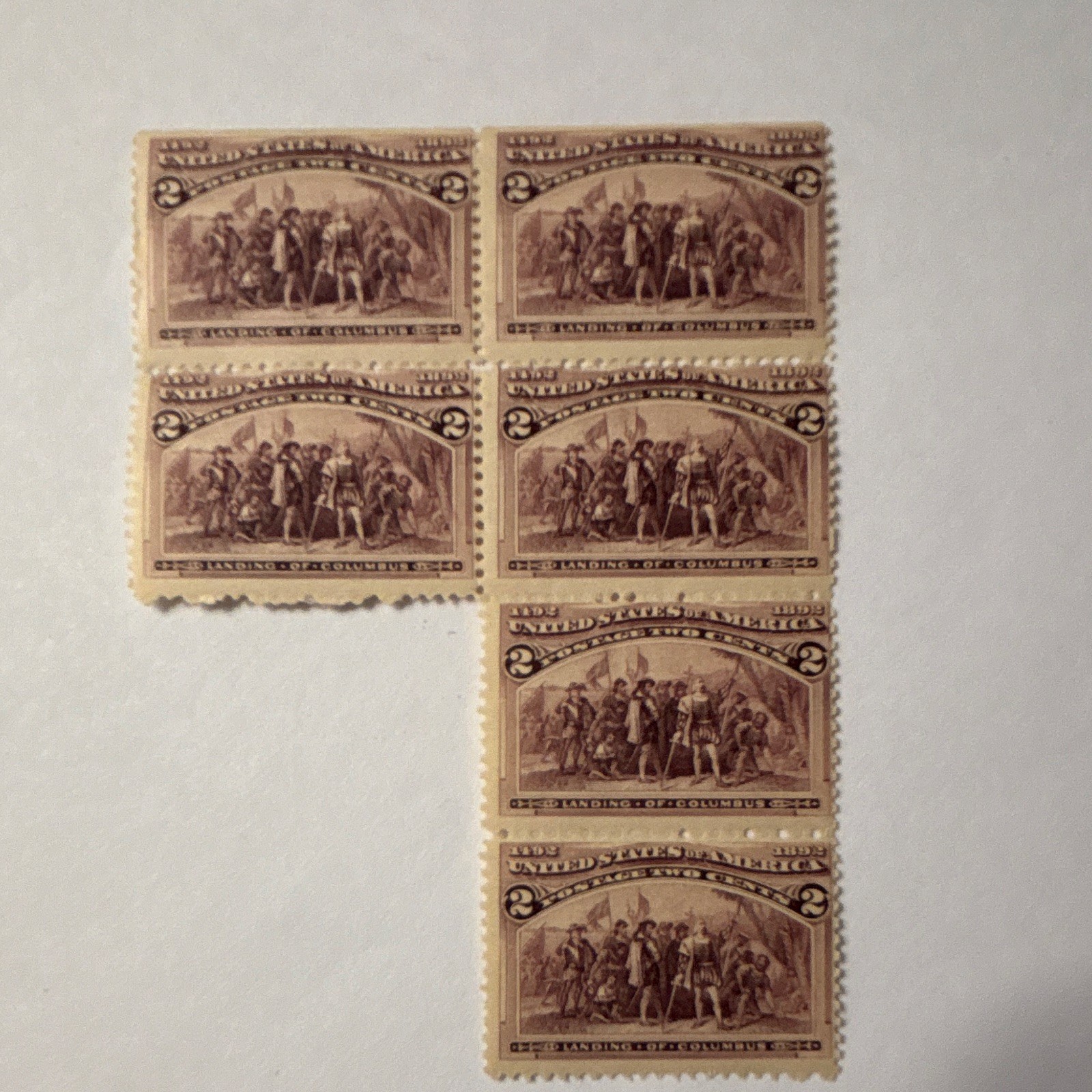 Vintage 1892 unused landing of Columbus 2 cent Postage Stamps / 6