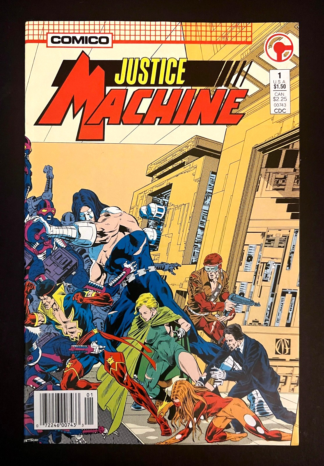 JUSTICE MACHINE #1 Hi-Grade Newsstand UPC Edition By Mike Gustovich Comico 1987