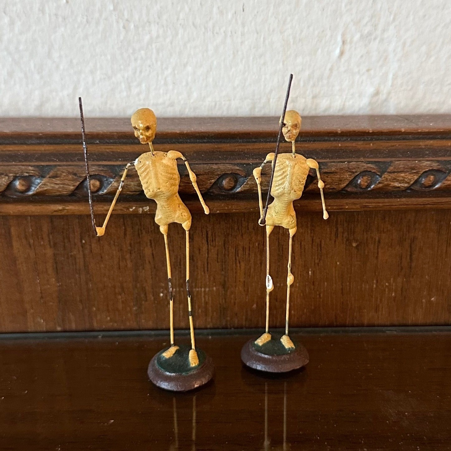 Vintage Miniature Wire Skeleton Figurines Folk Art Oddities Halloween Decor Set