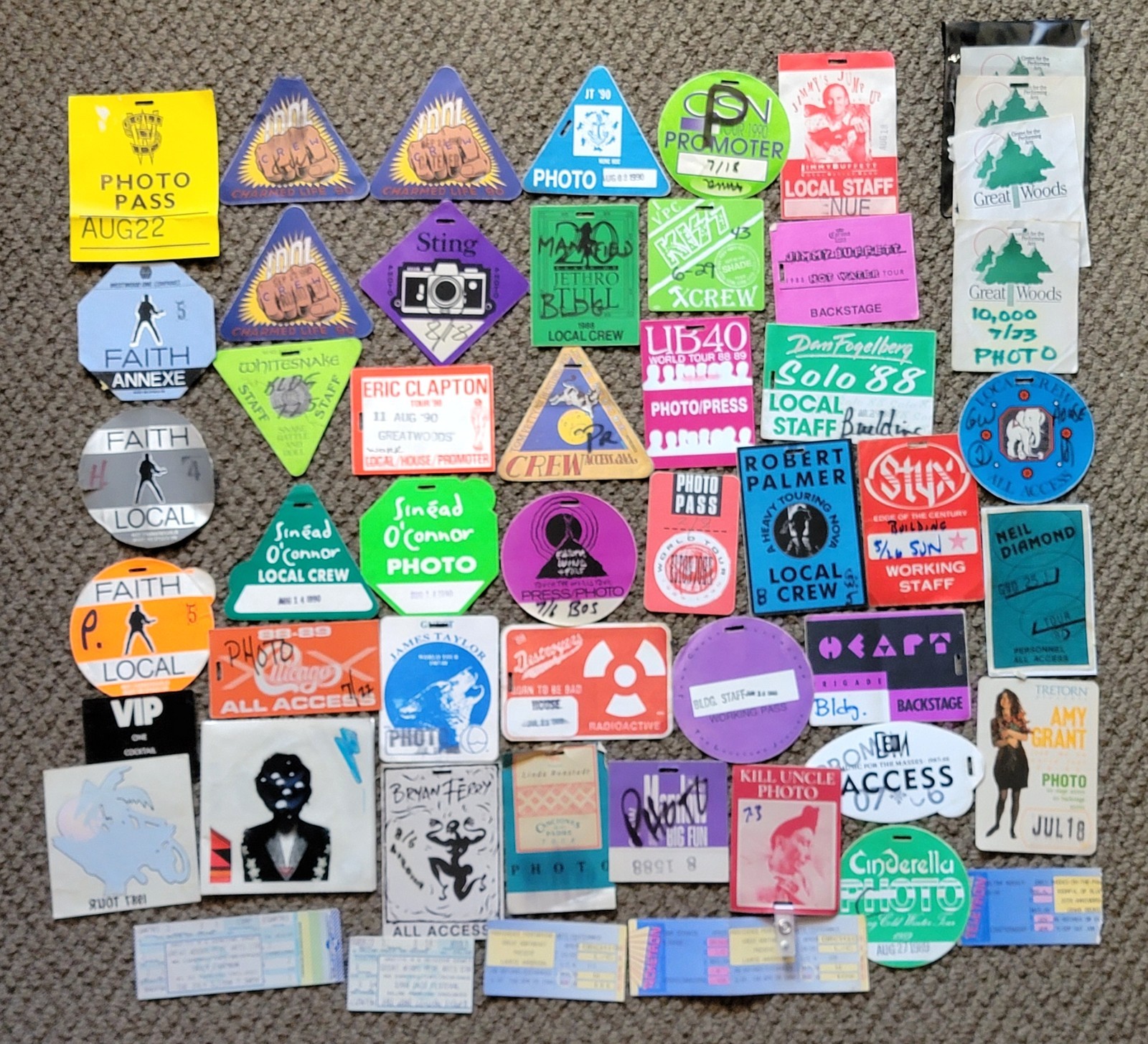 HUGE 80s 90s Tour Backstage Pass Lot Clapton Buffett Elton John Idol Sting Idol