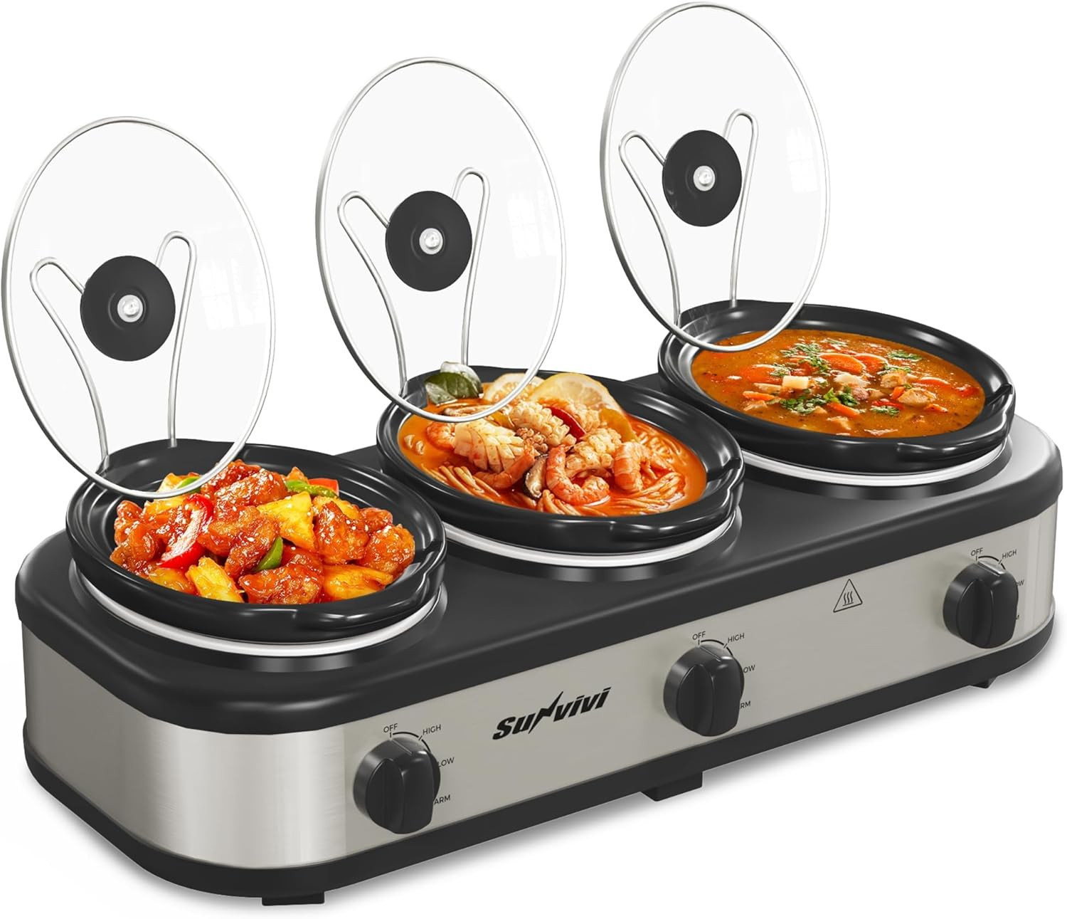 Triple Slow Cooker Buffet Server with 3 Temp Settings & Glass Lids, 4.5 Qt
