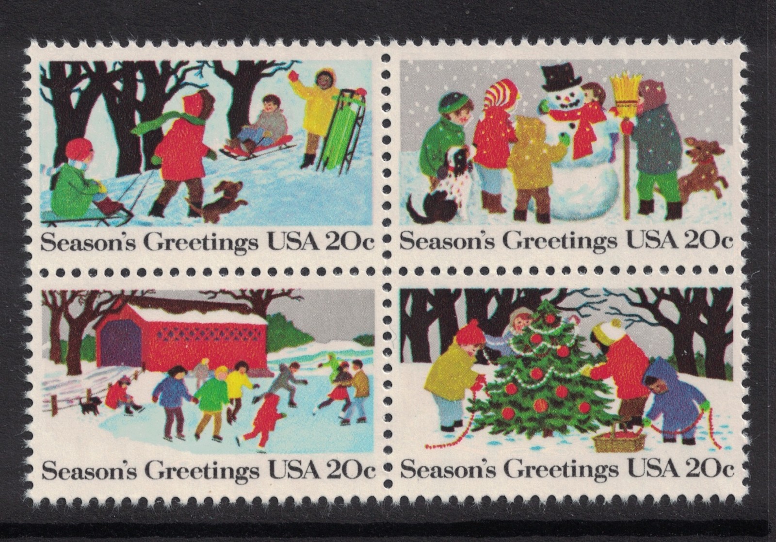 Scott 2027-30- Season\'s Greetings, Christmas, Block of 4- 20c MNH 1982- unused