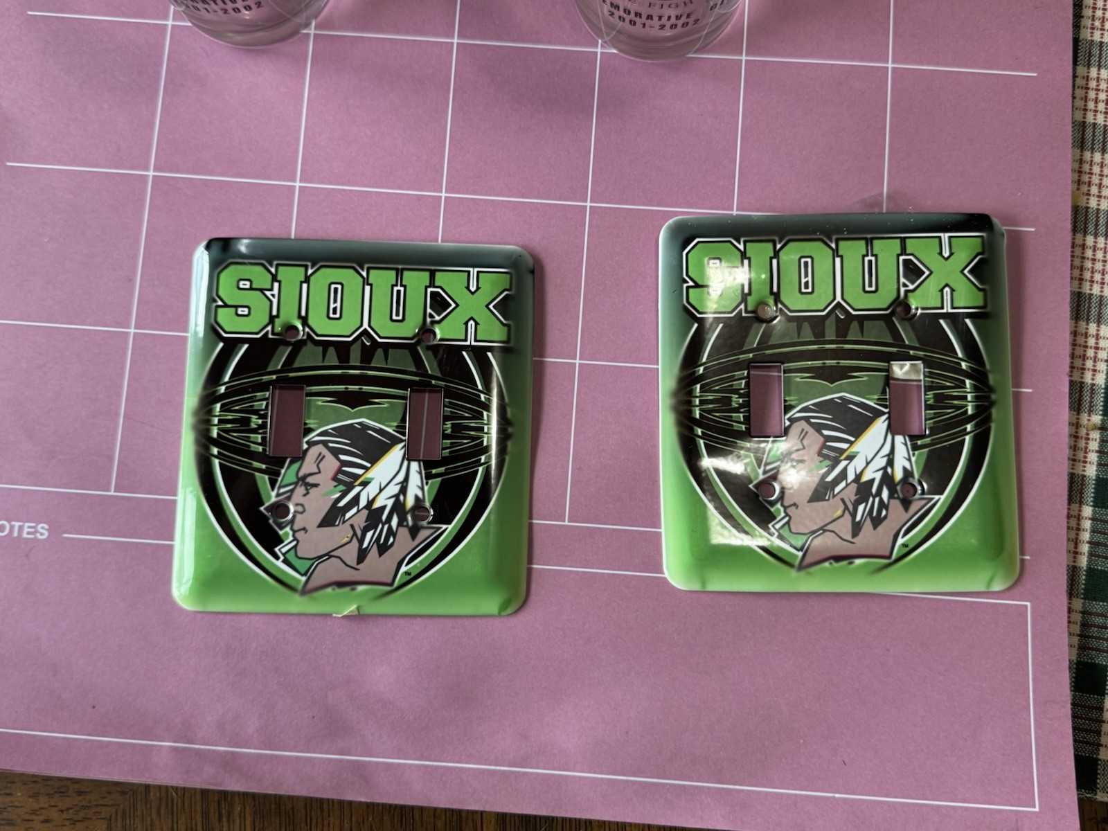 Rare UND Fighting Sioux Double Toggle Metal Light Switch Plate Cover Lot of 2