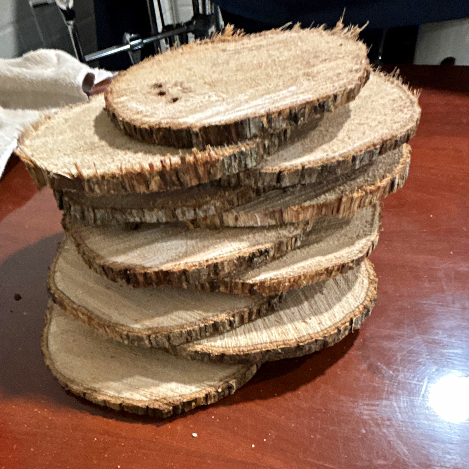 6” to 8” Unfinished Wood Round Slice Rounds with Bark Edges, 5 pieces