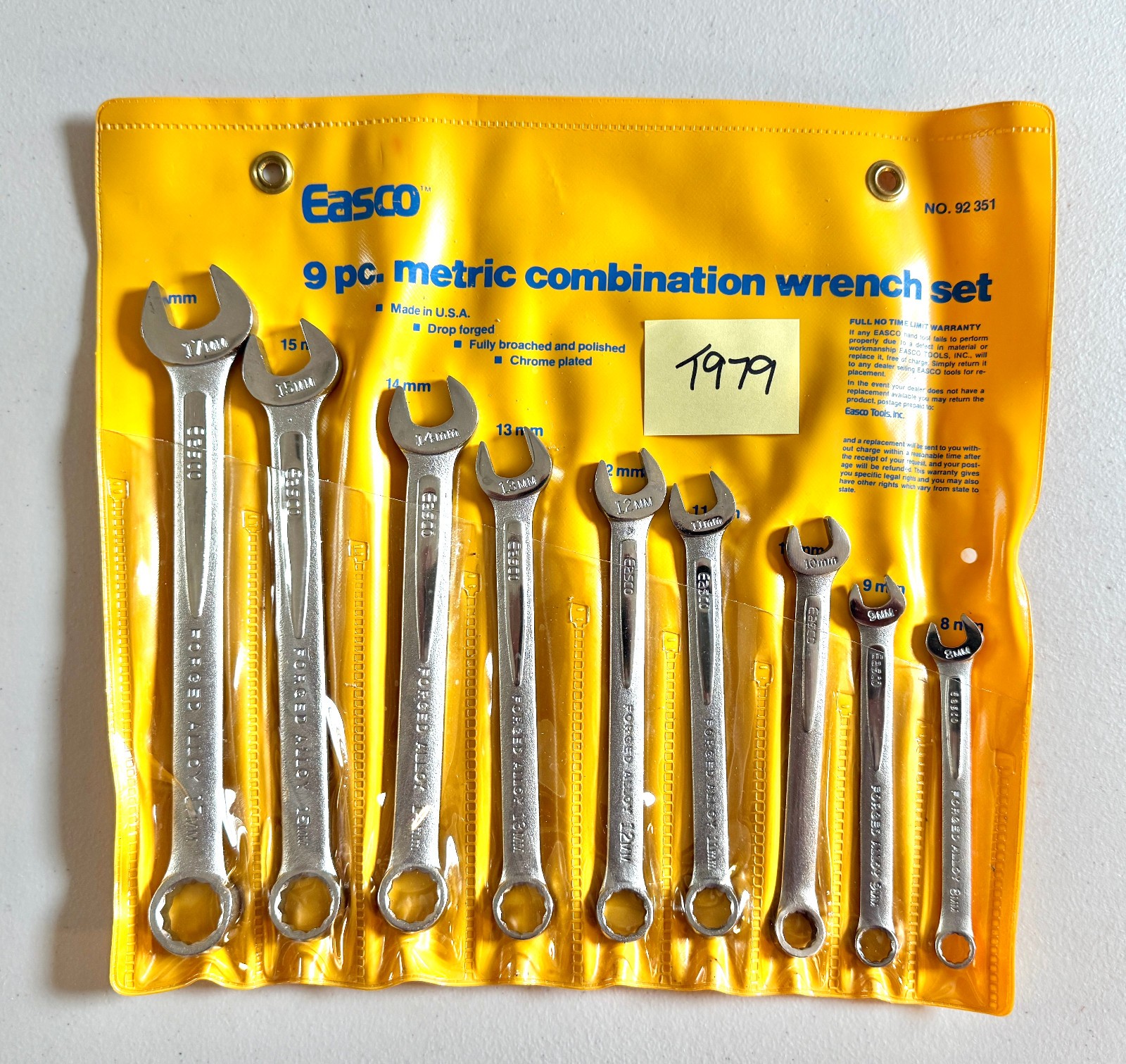 Easco 9-Piece METRIC Combination Wrench Set 8mm-17mm 92 351 Made In The USA