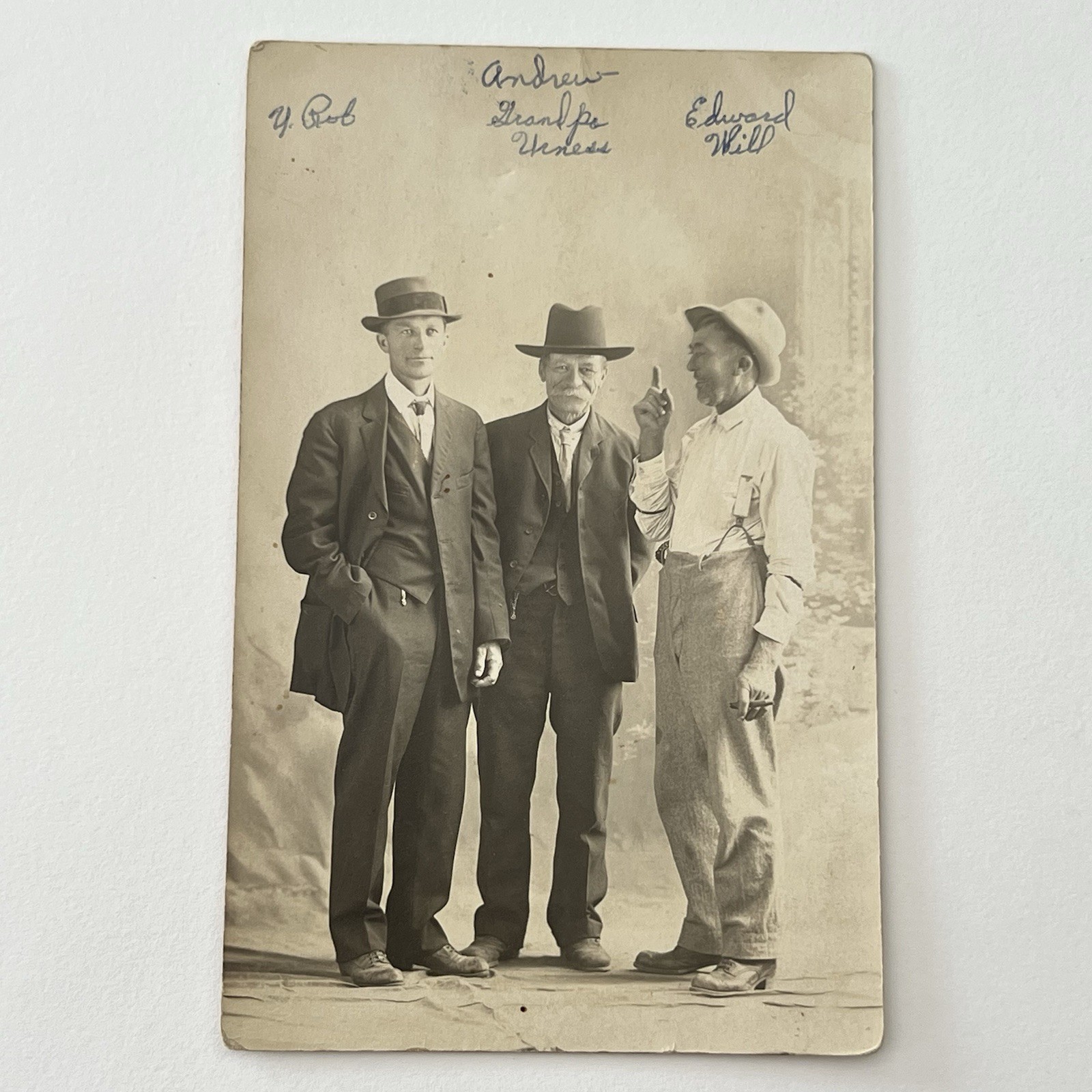 Antique RPPC Real Photograph Postcard Handsome Men Cowboy Hat ID Urness Will