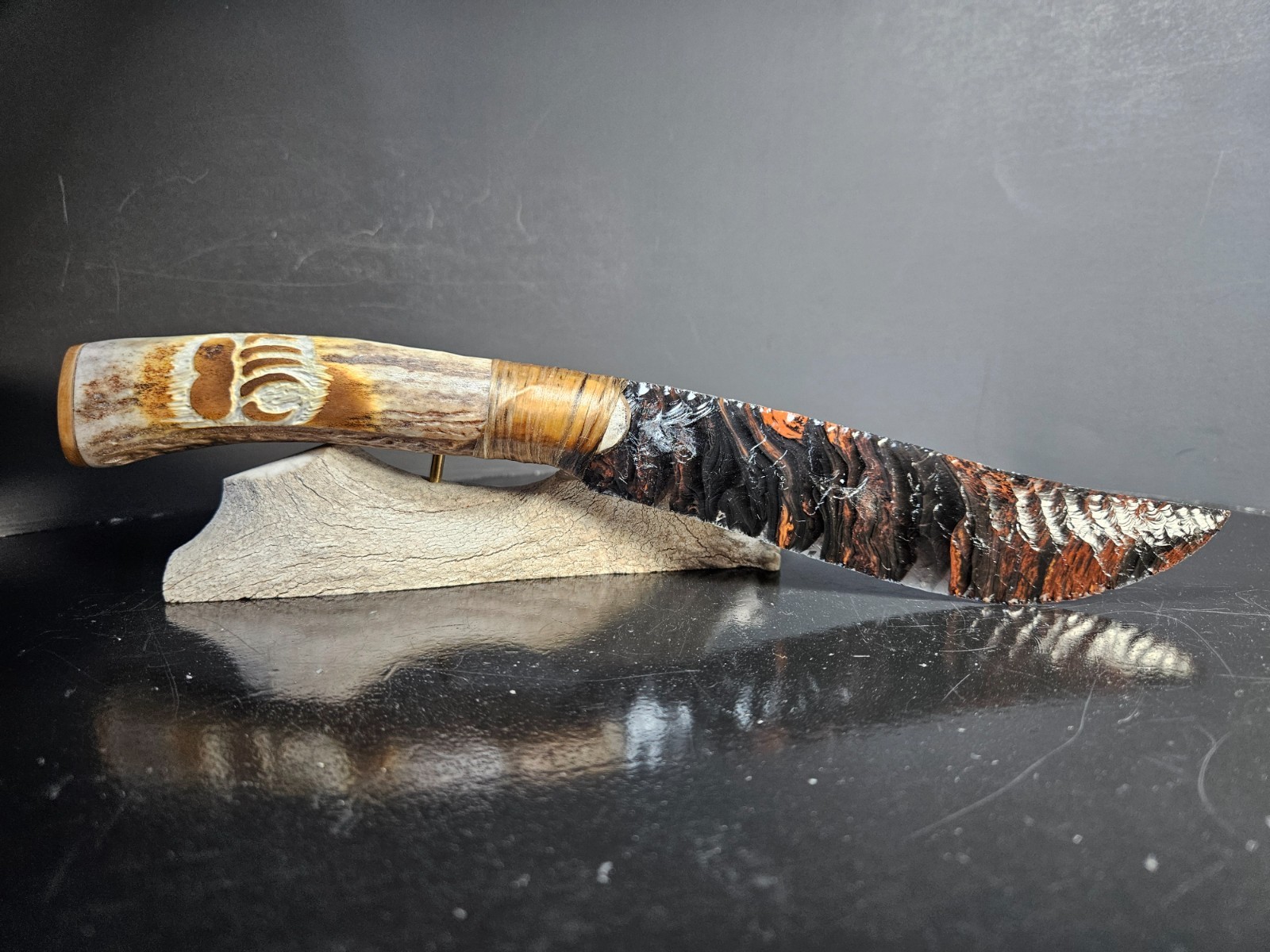 EXTREMELY BEAUTIFUL GOLDSHEEN Obsidian KNIFE~Stone~TALENTED KENNY HULL  CARVING