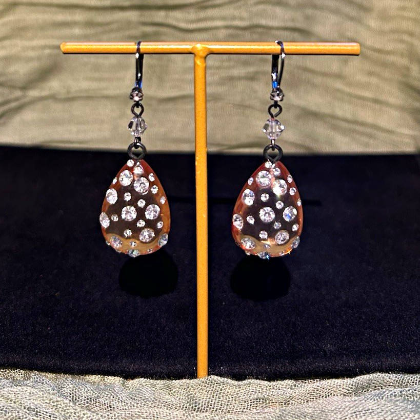 Vintage Betsey Johnson Lucite Rhinestone teardrop earrings in gunmetal Vintage Betsey Johnson Lucite Rhinestone teardrop earrings in gunmetal