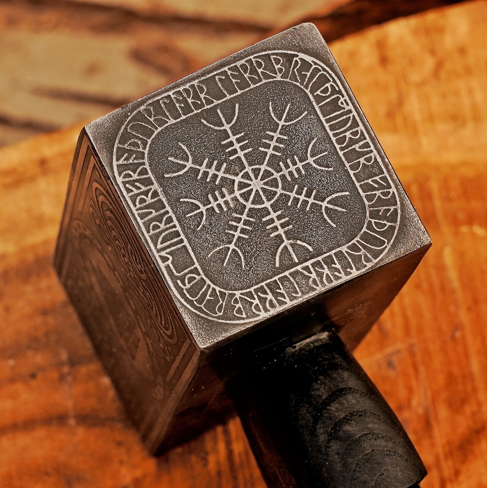 Handmade Viking Thor Hammer – Norse Mjolnir Hammer with Engraved Ash Wood Handle