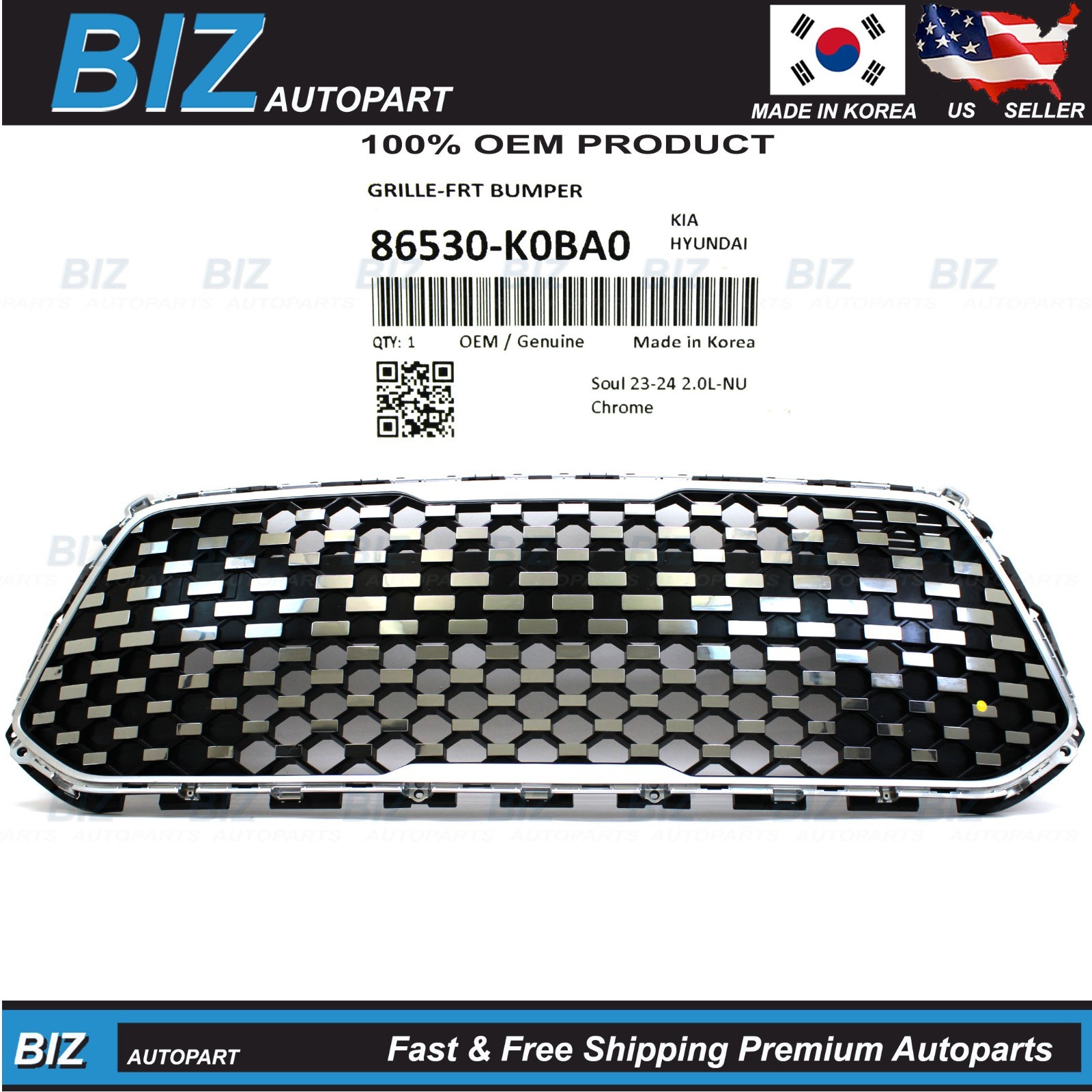 OEM Radiator Grille for 2023-2025 Kia Soul EX 2.0L 86530-K0BA0
