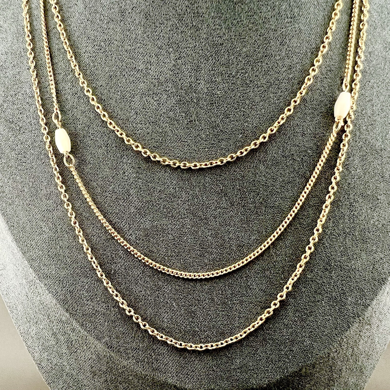 Vintage Avon Necklace Multi Strand Layered Chain Gold Tone MOP Oval Beads 15”
