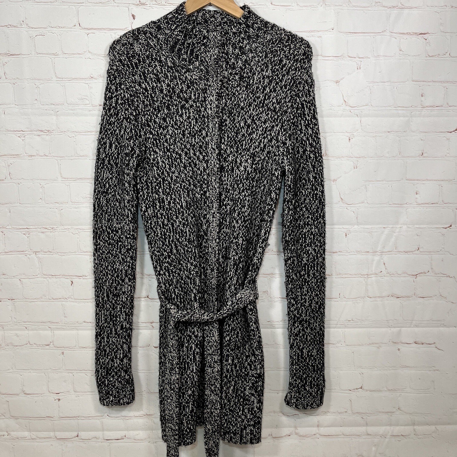 Theory Wool Alpaca Cardigan Sweater Womens Size Medium Gray Long Belted
