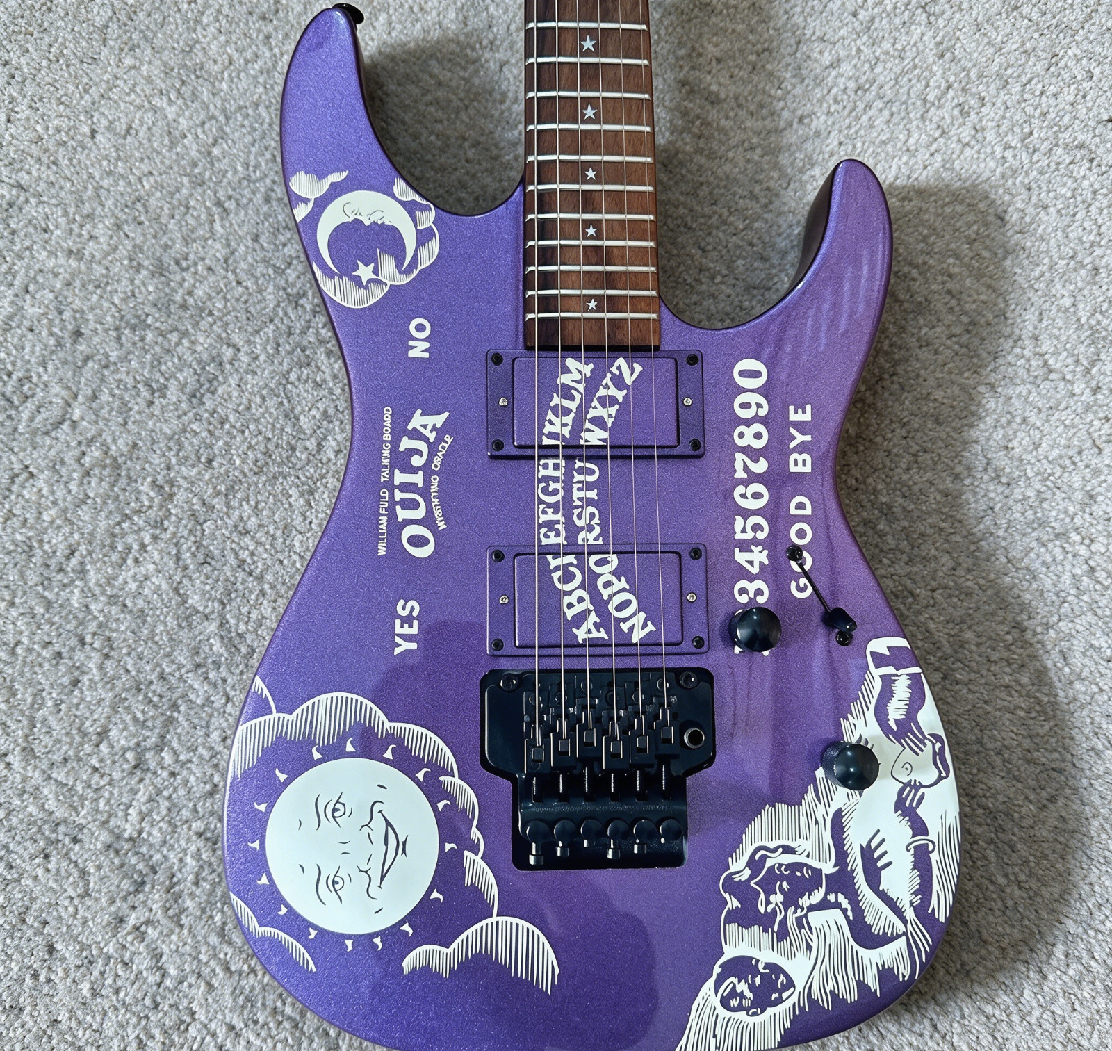 US Ship Purple Kirk Hammett Ouija Electric Guitar HH Pickup Moon&Star Inlay KH-2