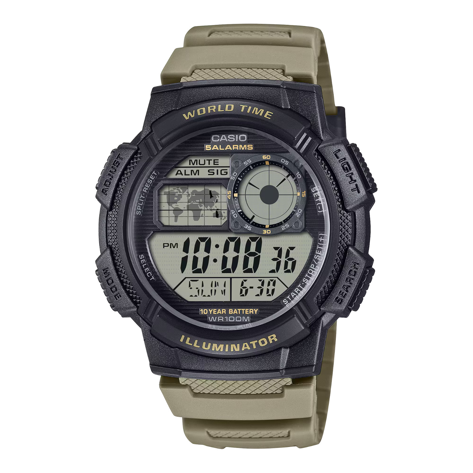 Casio AE1000W-5AV, World Time Watch, Chronograph, 5 Alarms, 10 Year Battery Casio AE1000W-5AV, World Time Watch, Chronograph, 5 Alarms, 10 Year Battery