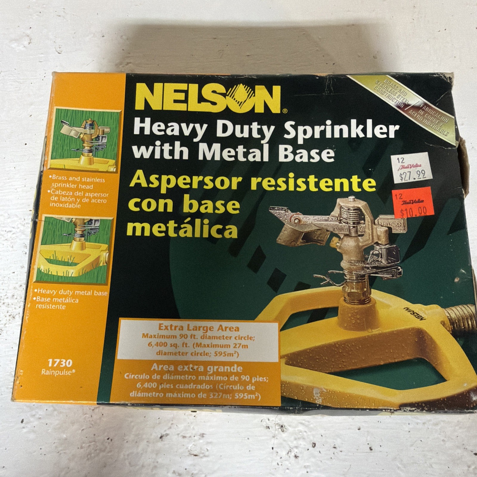 Vintage Nelson Impulse Impact Lawn Sprinkler Heavy Yellow Metal Base model 1730