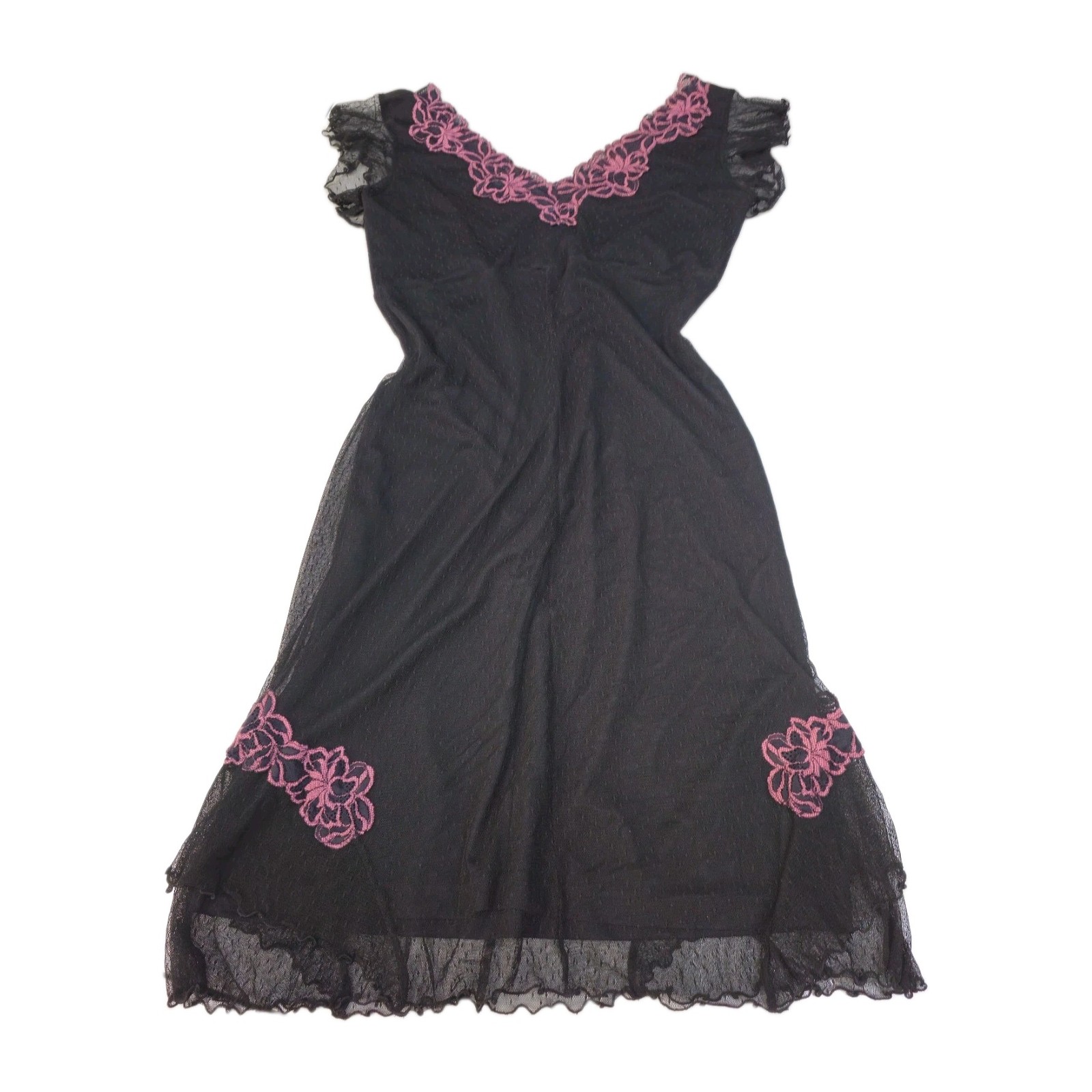 Vintage Betsey Johnson 90s Dress Swiss Dot Mesh Sheer Slip WhimsiGoth Grunge Mal
