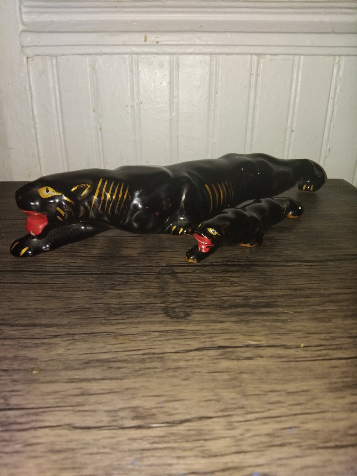 Vintage 1950s Ceramic Black Panther Set Cub Mom Japan Redware MCM Prowling 5.5 Vintage 1950s Ceramic Black Panther Set Cub Mom Japan Redware MCM Prowling 5.5