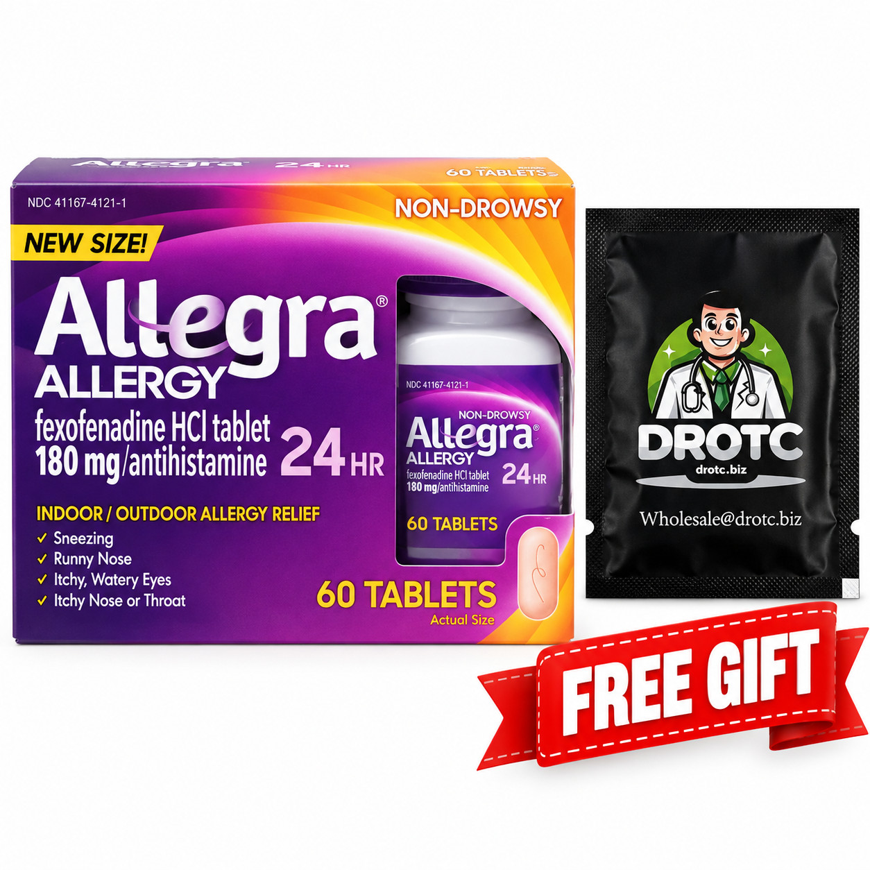 Allegra Allergy 24HR 180mg 60 Tablets + Free Eye Wipe EXP 06/27
