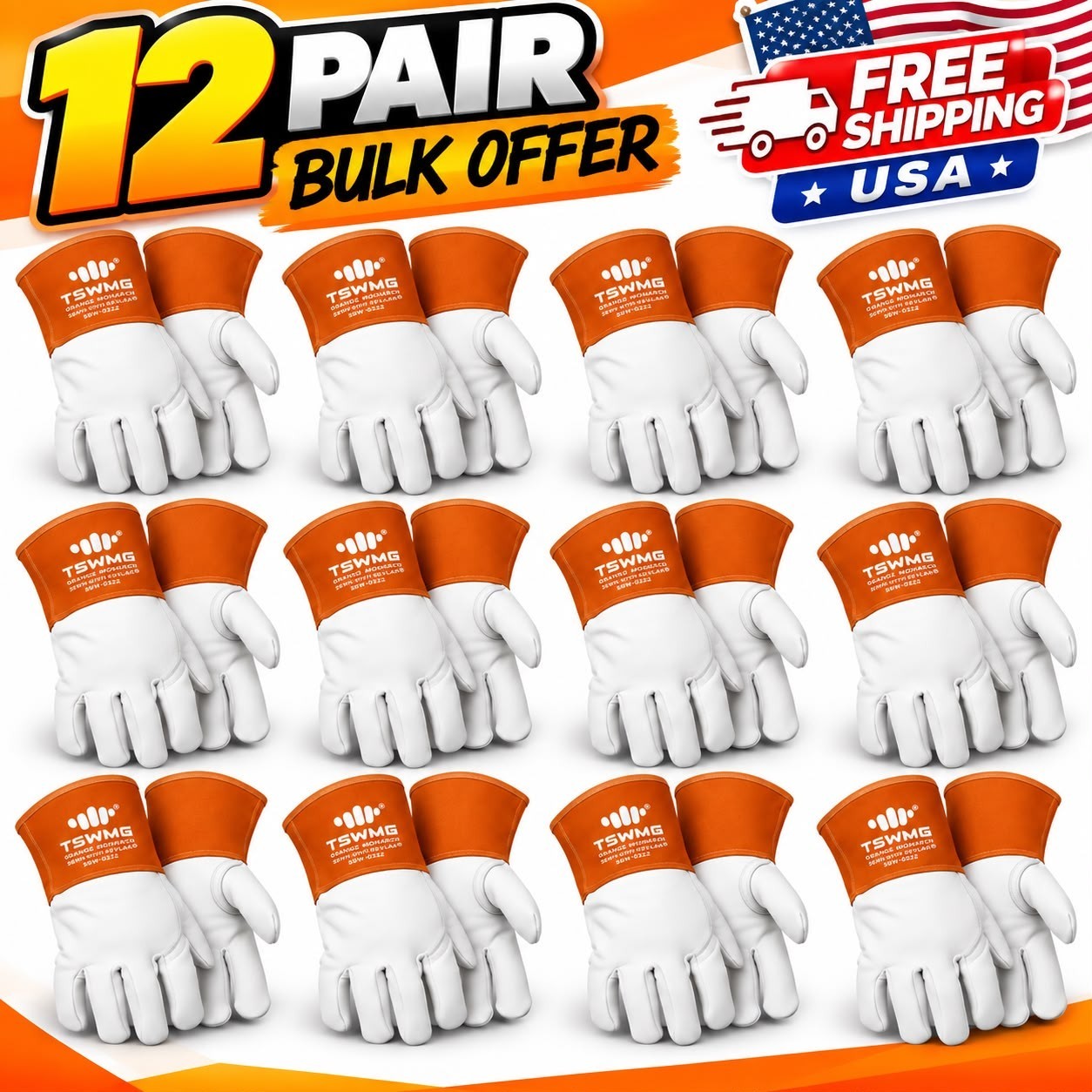 12Pair TSWMG 2522 TIG Welding Gloves L Top Grain Goatskin Leather Heat Resistant
