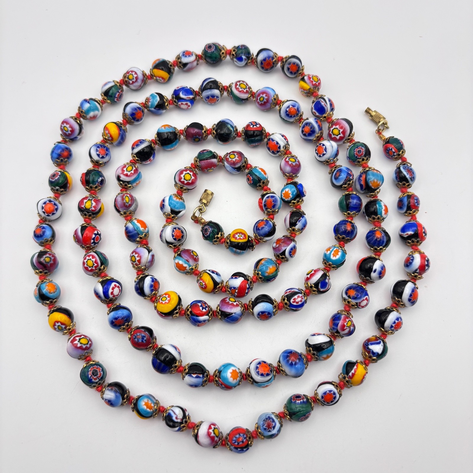 VTG Millefiori Murano Glass Hand Knotted Italian Opera Length 51\ VTG Millefiori Murano Glass Hand Knotted Italian Opera Length 51\